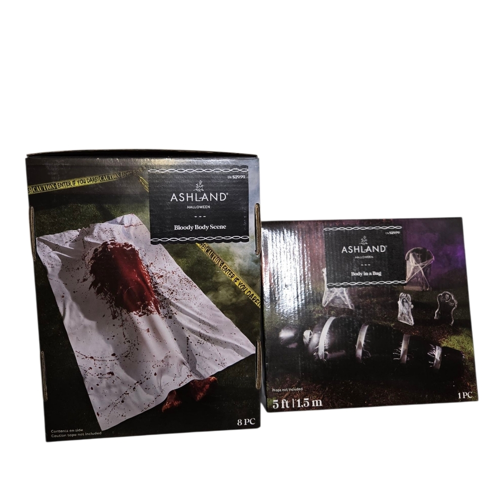 NEW Ashland Halloween bloody body scene and body in a bag scary decorations